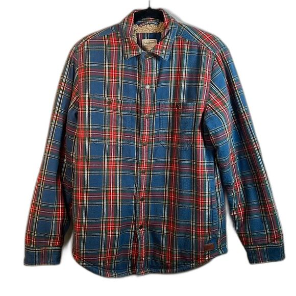 L.L. LL Bean Red Blue Green Sherpa Lined Shacket Size Small Regular - Picture 1 of 15